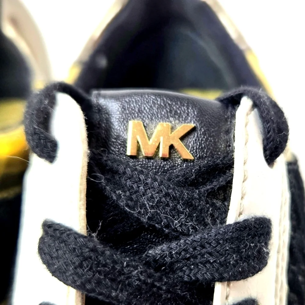 Michael Kors leather sneakers.  Black/metallic gold/white. Blinged out 7…
